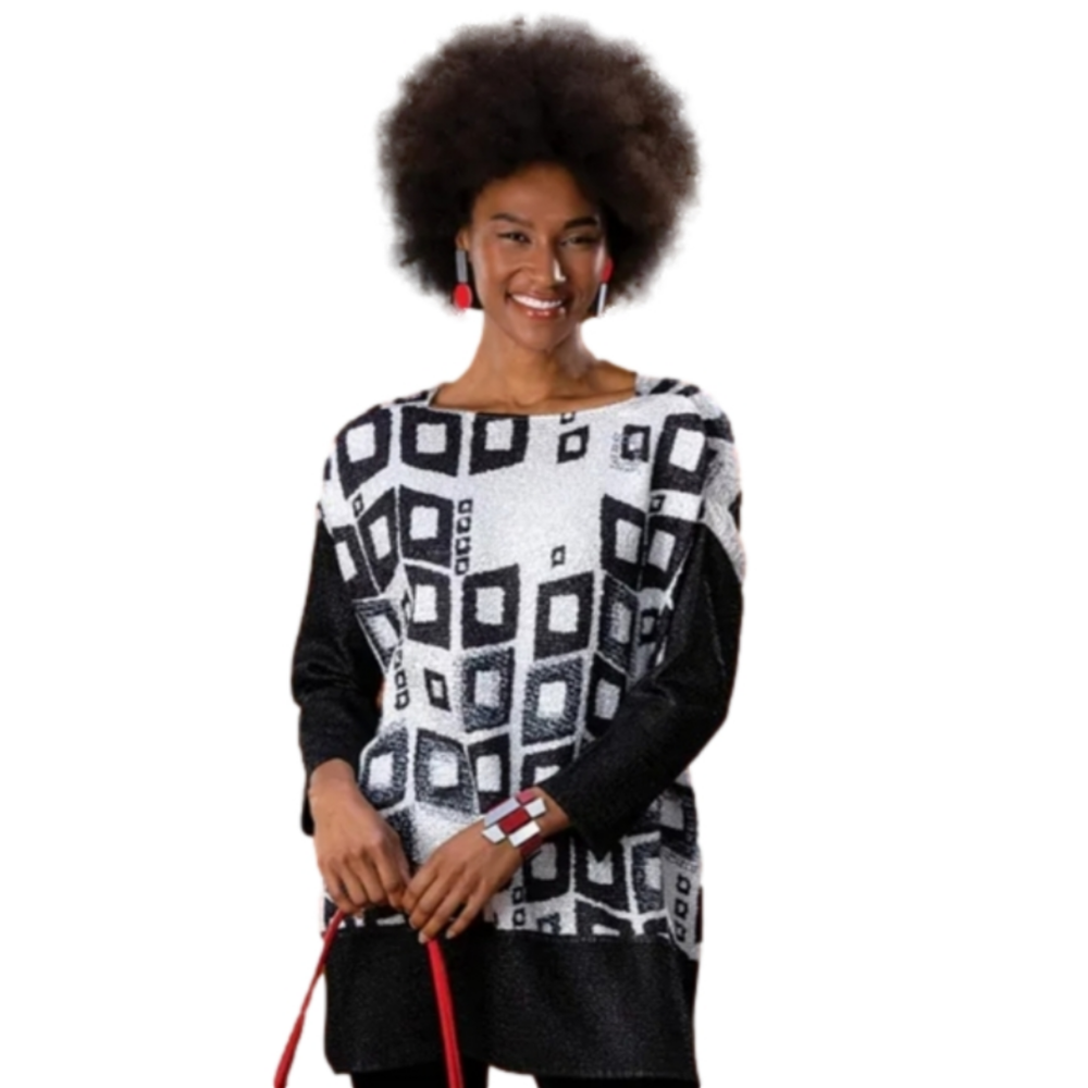 BEREK "Fair & Squared Crinkle Tunic" ▪︎ White & Black ▪︎ One Size Fits Most▪︎NIP